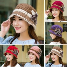 Crochet Mujer Knitted Decor Flowers Warm Beret Ski Cap 2017 Winter Hat Ladies  eb-78653225
